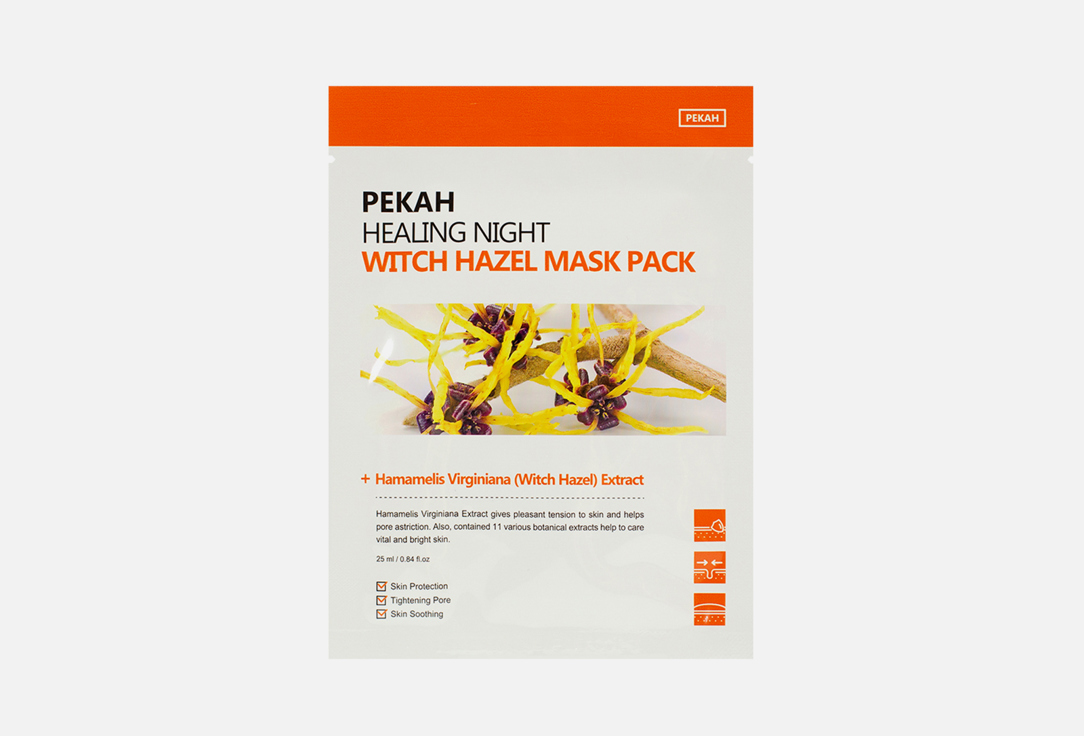 Тканевая маска для сужения пор Pekah Healing Night Witch Hazel Mask Pack 