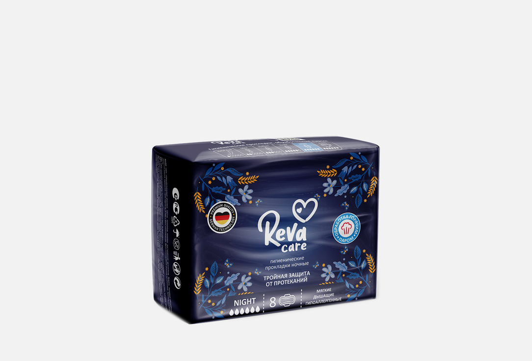 Изображение товара Прокладки Reva Care night ночные с тройной защитой и технологией горячего пара