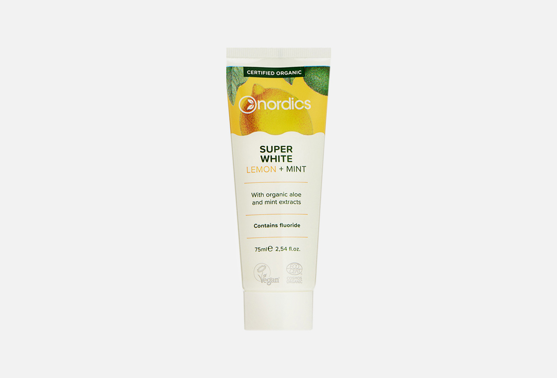 Зубная паста для белизны и здоровья NORDICS Super white lemon+mint 75 мл