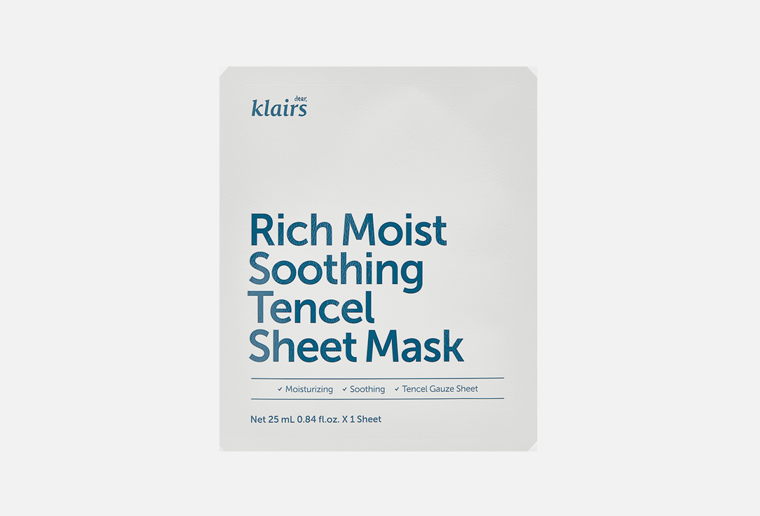 Тканевая маска для лица DEAR, KLAIRS Rich Moist Soothing Tencel Sheet Mask 1 шт тканевая маска clara s choice carrot real moist mask количество 1 шт