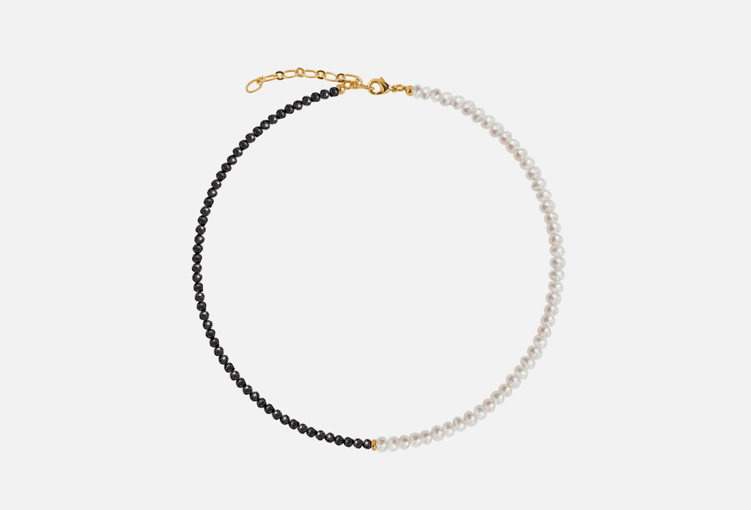 Half Pearl & Zircon black necklace  1