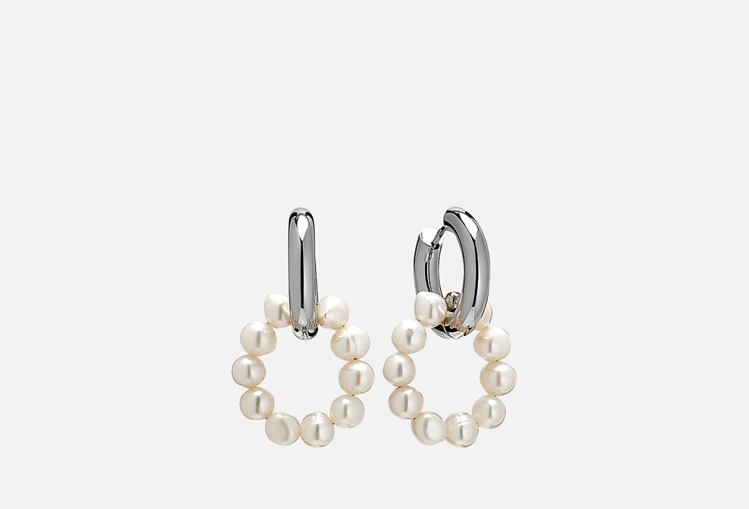 цена Серьги VIAMORE Leda Hoops Pearl Rings silver earrings 2 шт