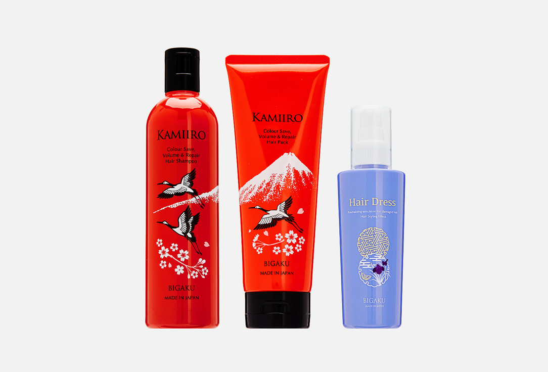цена Набор для ухода за волосами BIGAKU Kamiiro Colour Save Volume&Repair 3 шт