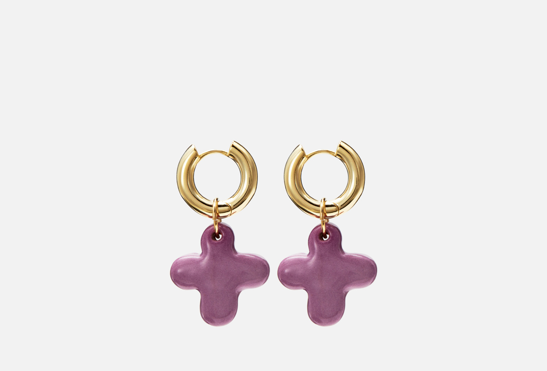 

Серьги SASHA GUNGA, С фиолетовыми керамическими цветочками 2 шт