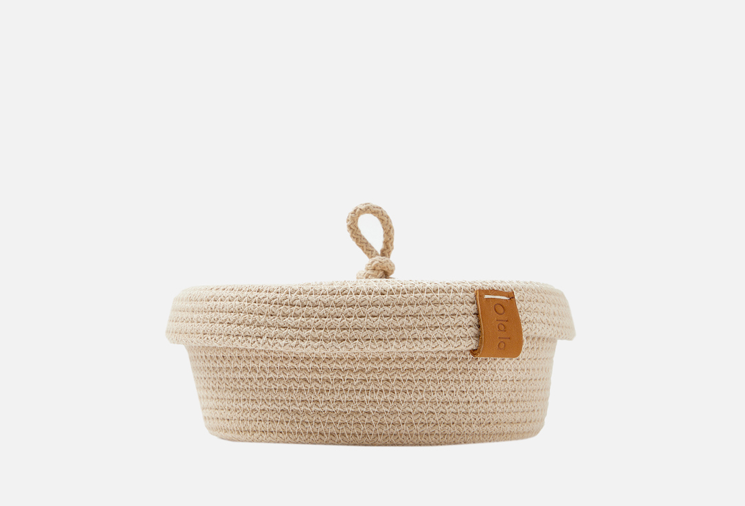 Изображение товара Бежевый мини-корзинка с крышкой из хлопка 15х6 см Olala Home