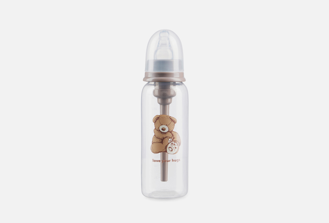 Бутылочка Happy Baby антиколиковая,коричневая с мишкой 