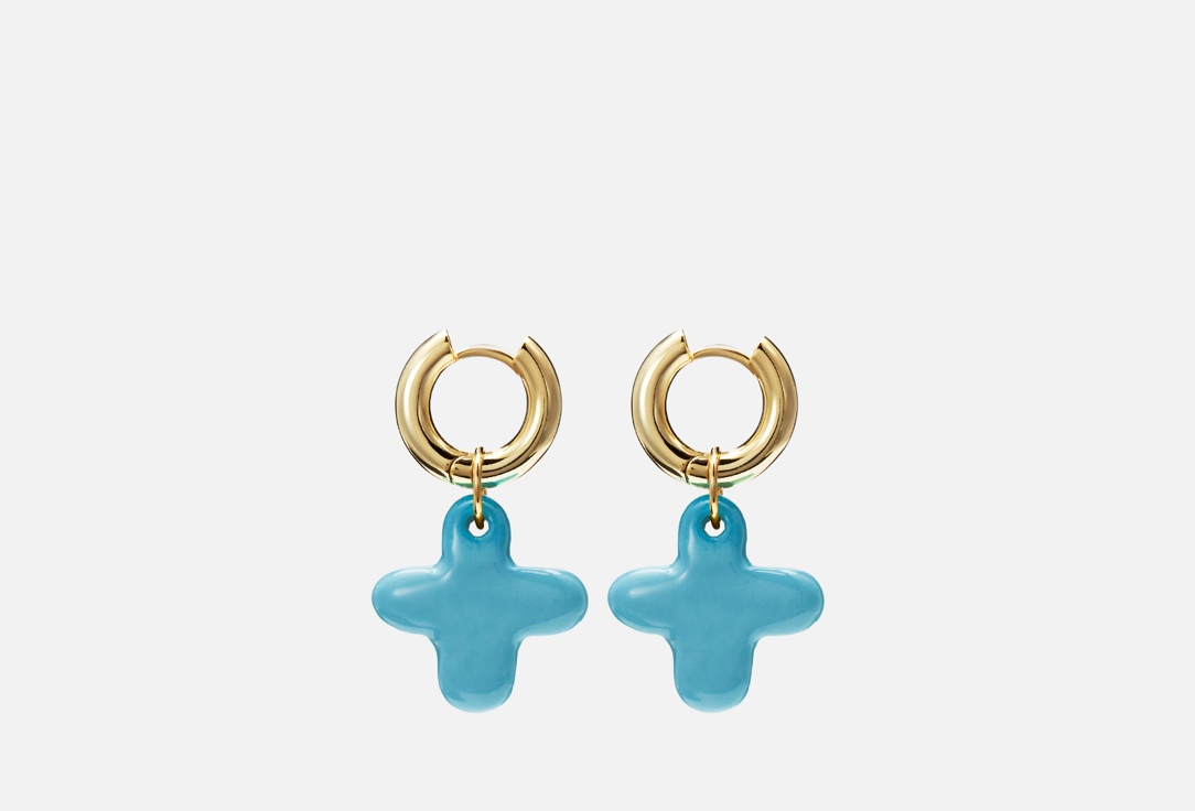 

Серьги SASHA GUNGA, С голубыми керамическими цветочками 2 шт