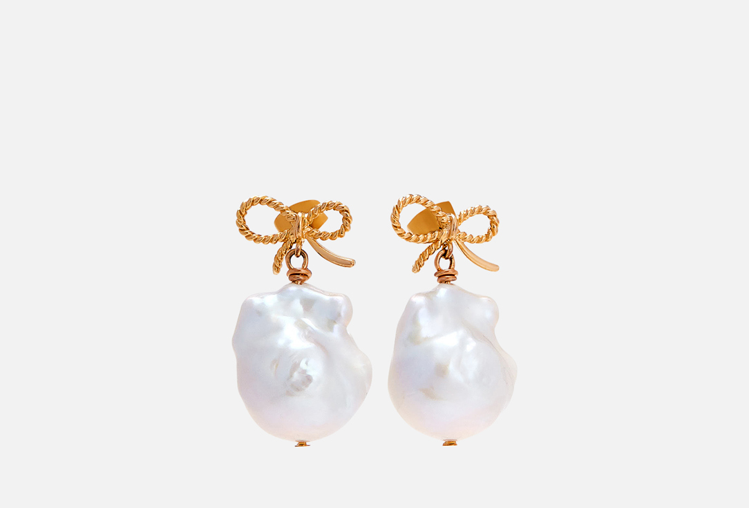 Серьги бантики UNEVIE DAMOUR BOWS with barogue pearls 2 шт стильные асимметричные серьги с розовым барочным жемчугом