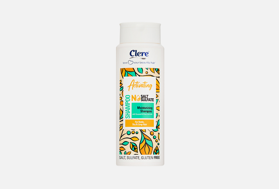 Бессульфатный увлажняющий шампунь для волос Clere Coconut and shea extract 