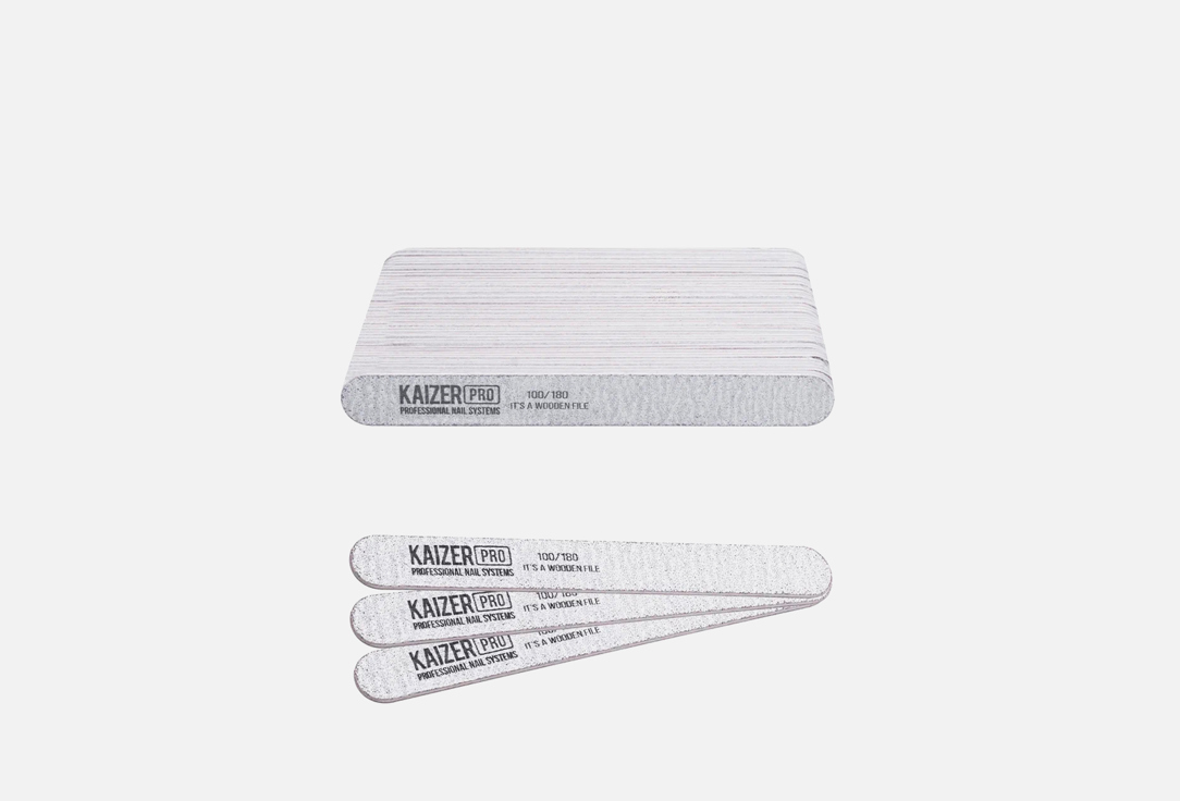 цена Пилка для ногтей 100/180 KAIZER PROFESSIONAL Plastic-based file, straight, short, length 130 mm, color white 50 шт