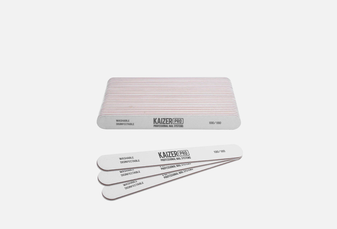 

Пилка для ногтей 100/180 KAIZER PROFESSIONAL, Серый, Plastic-based file, soft, straight, length 180 mm., color white 25 шт