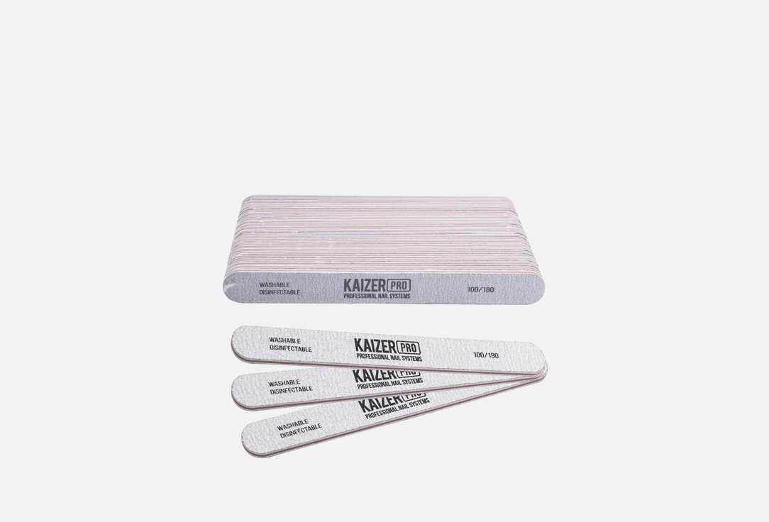 

Пилка для ногтей 100/180 KAIZER PROFESSIONAL, Plastic-based file, soft, straight, length 180 mm., color gray 25 шт