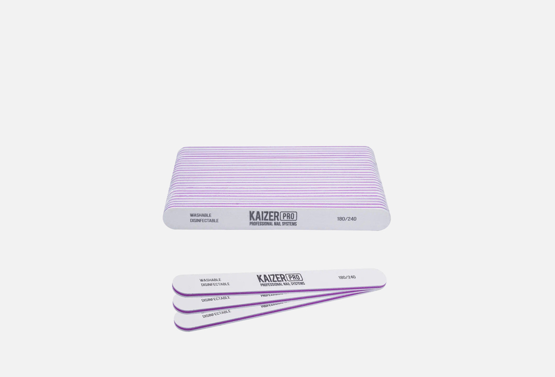 

Пилка для ногтей 180/240 KAIZER PROFESSIONAL, Plastic-based file, soft, straight, length 180 mm., color gray 25 шт