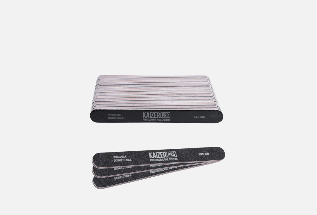 Пилка для ногтей 100/180 KAIZER PROFESSIONAL Plastic-based file, soft, straight, length 180 mm., color black 50 шт