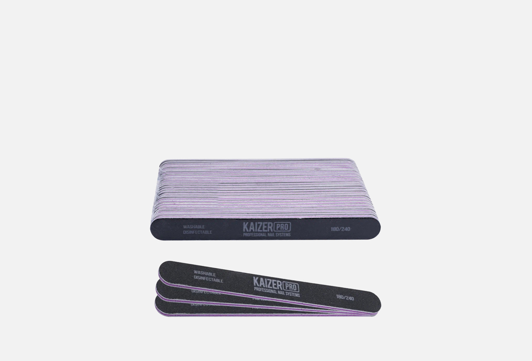 Пилка для ногтей 180/240 KAIZER PROFESSIONAL Plastic-based file, soft, straight, length 180 mm., color black 50 шт