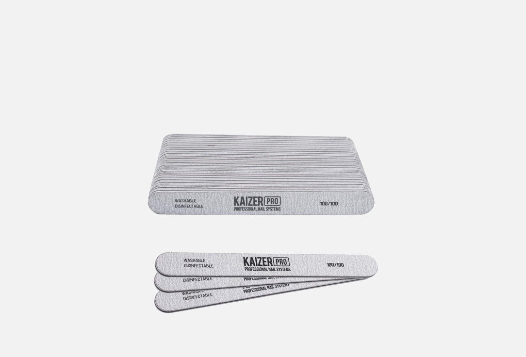 Пилка для ногтей 100/100 Kaizer Professional Plastic-based file, soft, straight, length 180 mm., color gray 