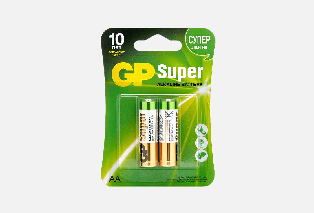 Алкалиновые батарейки GP BATTERIES Super Alkaline АА 2 шт батарейки 1500 mah gp super alkaline lr6 40 шт gp 15a b40