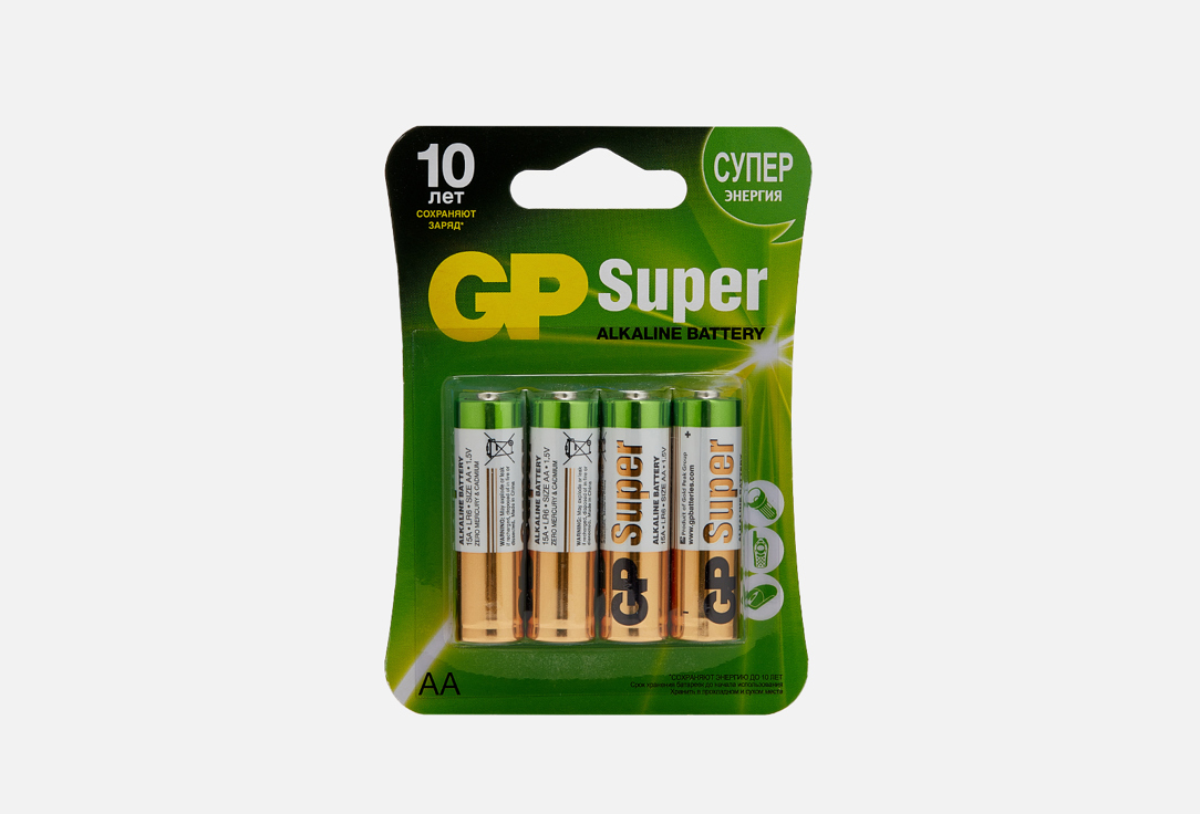 Алкалиновые батарейки GP BATTERIES Super Alkaline 15A-BC4 4 шт батарейки gp alkaline super аа 4 4 шт gp 15a4 4 2cr8 96 960