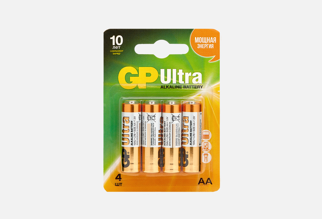Алкалиновые батарейки GP BATTERIES Ultra Alkaline 15А AA 4 шт батарейка алкалиновая gp batteries ultra alkaline aa 1 5v gp 15au cr4 gp batteries арт gp 15au cr4