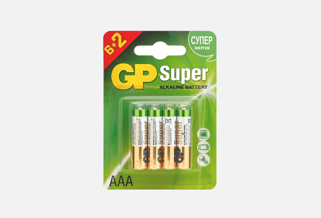 Алкалиновые батарейки GP BATTERIES Super Alkaline 24А АAА 8 шт батарейки gp super аaа lr03 12