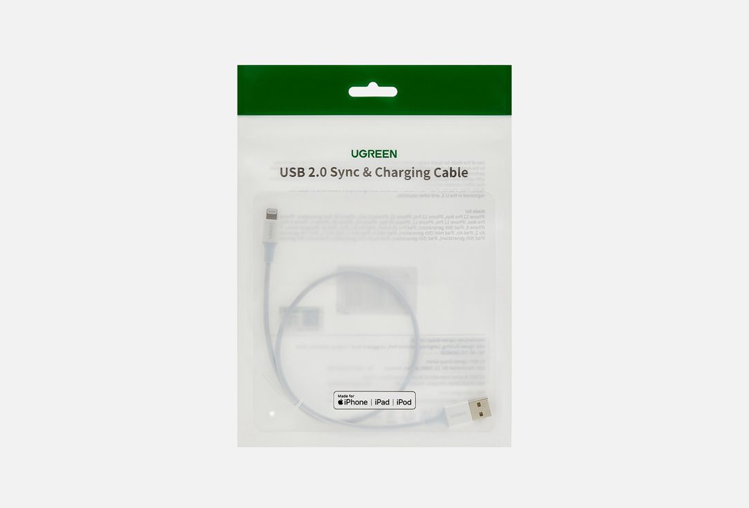 Кабель UGREEN USB A - Lightning MFI белый 1 шт кабель ugreen us155 20730 usb a 2 0 to lightning apple mfi certified 2 4a силиконовый 2m white