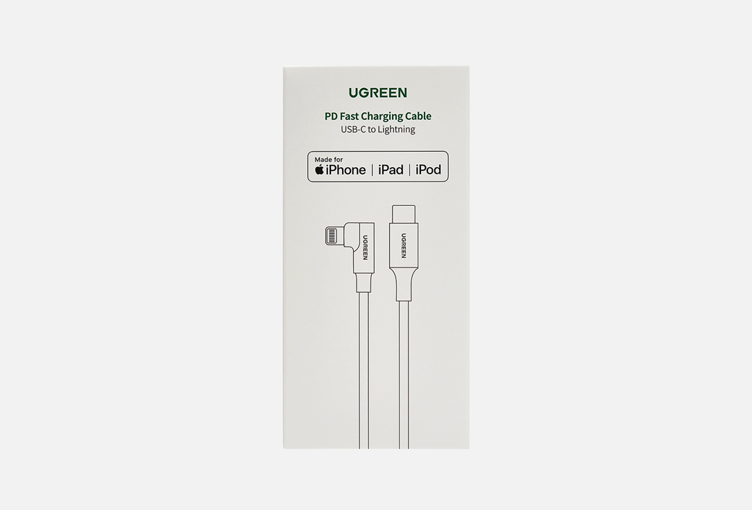 Угловой кабель UGREEN USB C - Lightning серо-черный 1 шт usb кабель 1м lightning белый