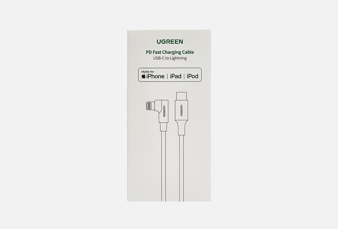 Угловой кабель UGREEN USB C - Lightning серо-черный 1 шт цена и фото