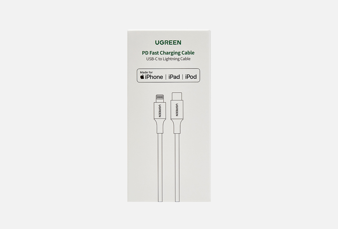 кабель ugreen ugreen usb c lightning никелированное покрытие из абс пластика цвет черный 1 м 60751 Кабель UGREEN USB C - Lightning MFI белый 1 шт