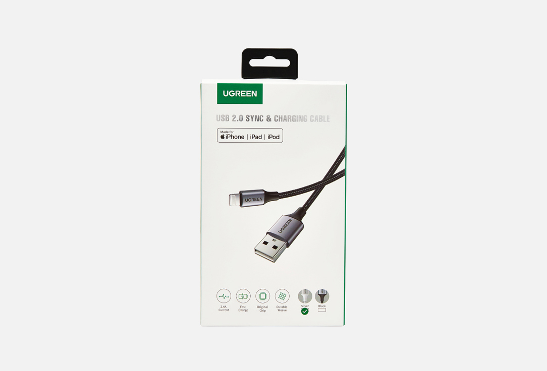 Кабель UGREEN USB A 2.0 - Lighting MFI 1 шт ugreen кабель для зарядки и передачи данных ugreen usb c 2 0 lighting mfi 1 5 м 60760