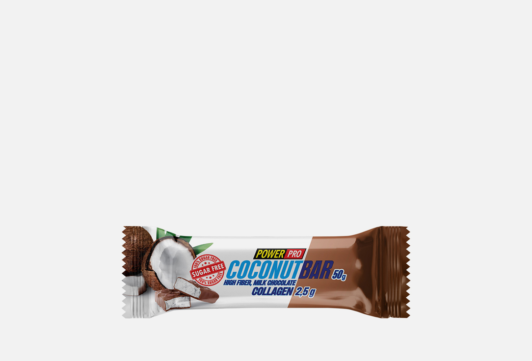 Батончик без сахара POWER PRO Coconutbar 50 г натуральный шоколад newa nutrition молочный без сахара 100 г