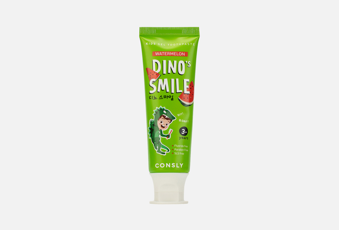 зубная паста aloe fresh гелевая smile 100 мл Детская зубная паста CONSLY DINO's SMILE Kids Gel Toothpaste Xylitol and Watermelon 60 г