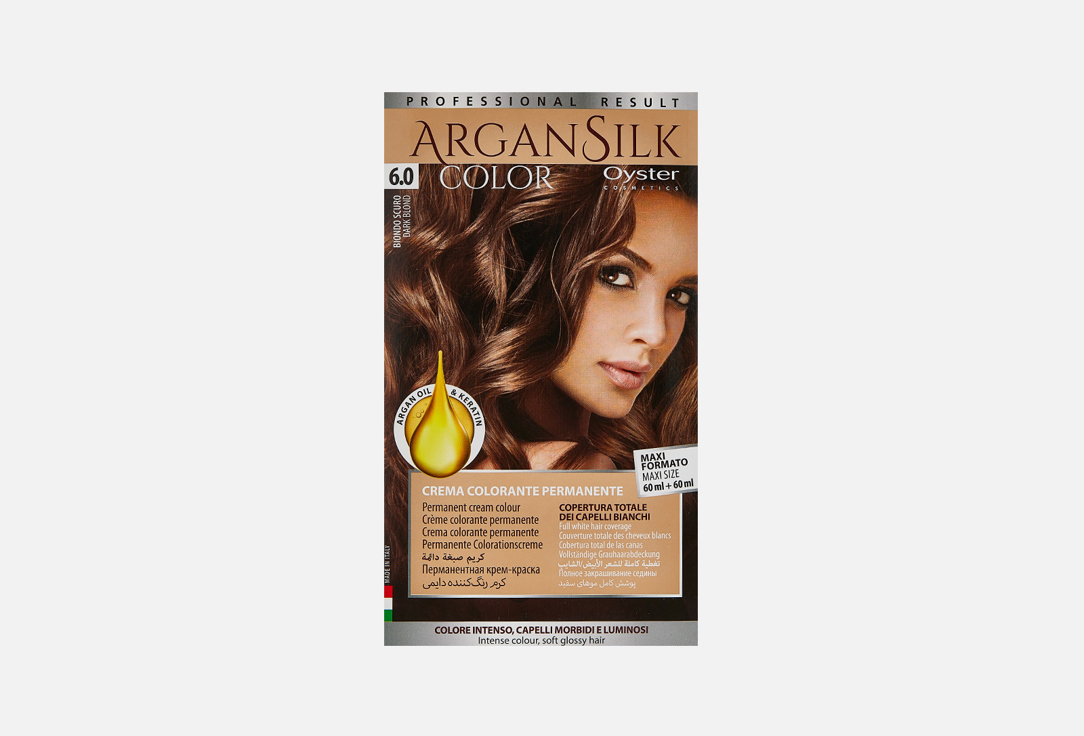 Перманентная крем-краска для волос  Oyster ARGAN SILK COLOR 6/0