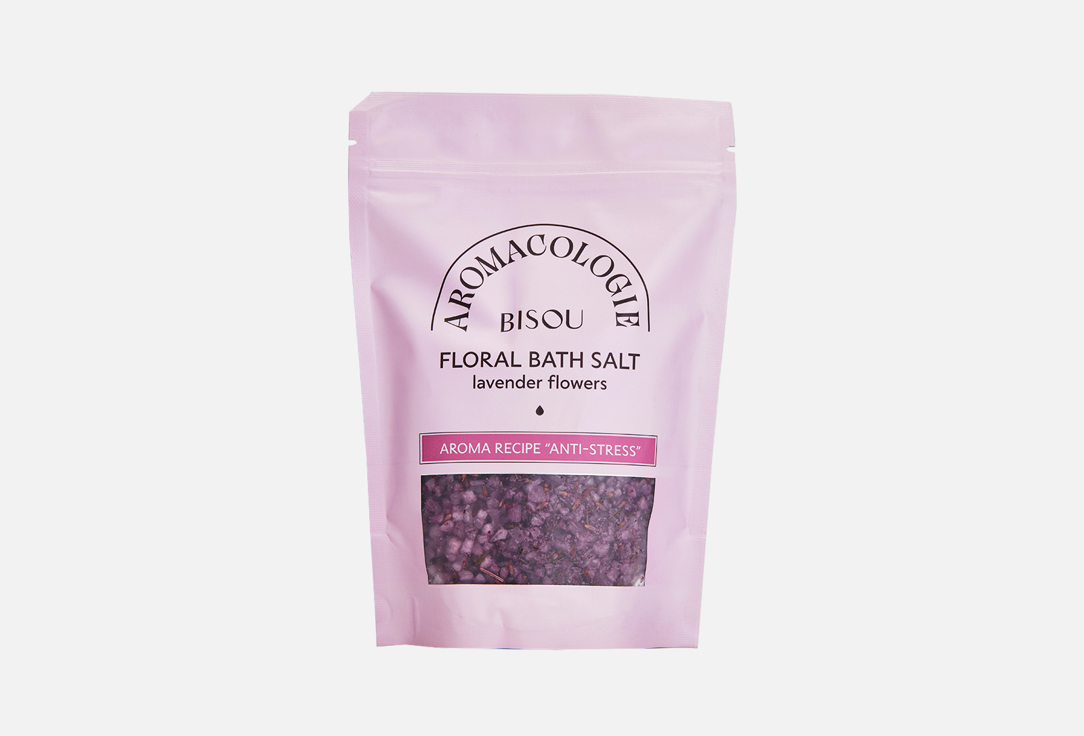 Цветочная соль для ванны BISOU Antistress with lavender flowers 330 г соль для ванны bisou цветочная соль для ванны успокаивающая с цветками гибискуса