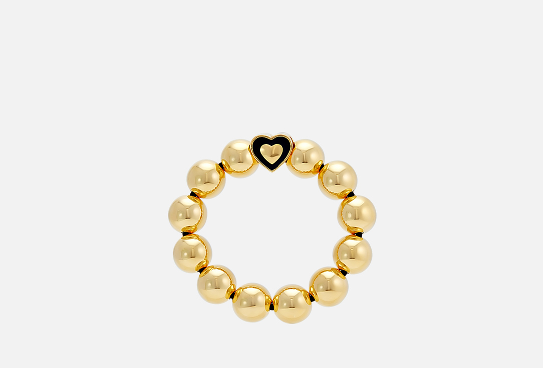 Изображение товара Золотистый браслет на резинке с черным сердечком из латуни