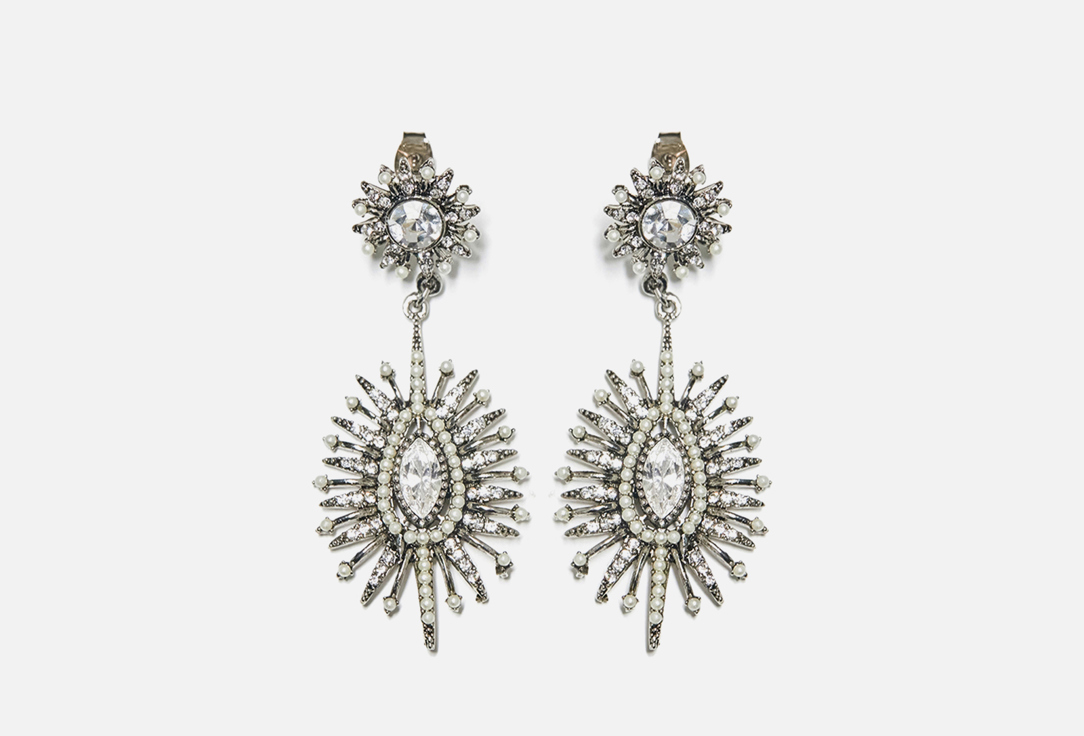 Изображение товара Серьги Free Form Jewelry серебристые капля с лучами с прозрачным кристаллом