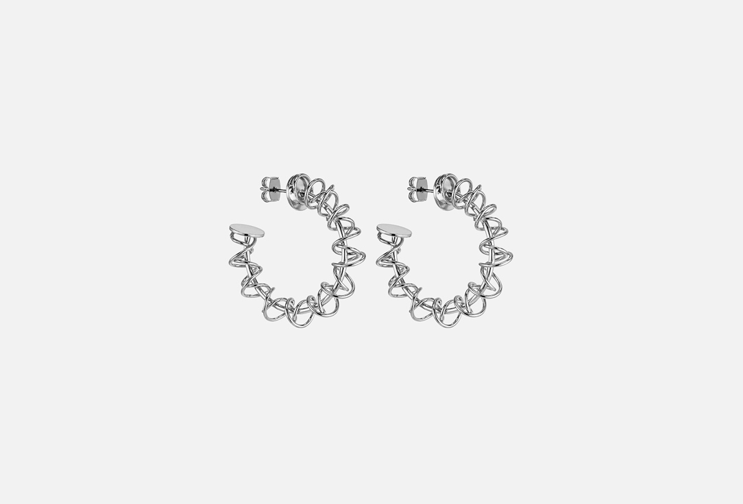 

Серьги FREE FORM JEWELRY, Серебристые кольца обвитые спиралью 2 шт