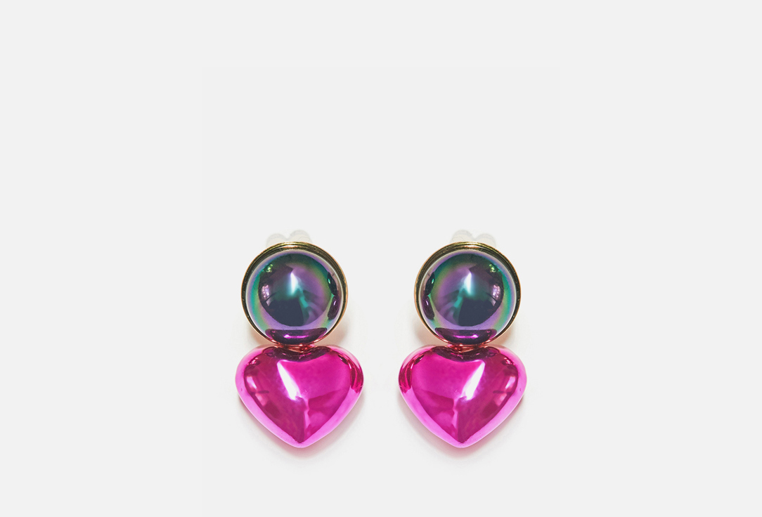 Серьги FREE FORM JEWELRY Сердечки на шарике темный розовый 2 шт