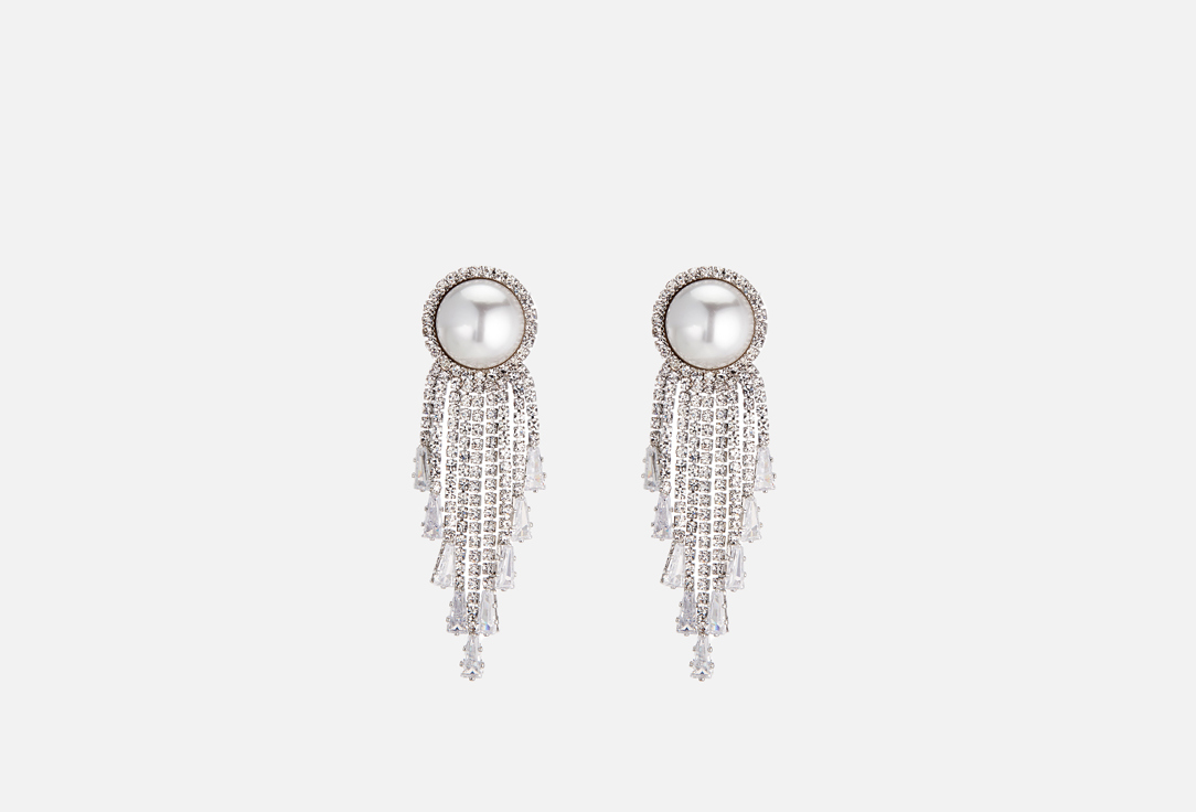 Изображение товара Серьги Free Form Jewelry серебристые жемчужина и цепочки из страз