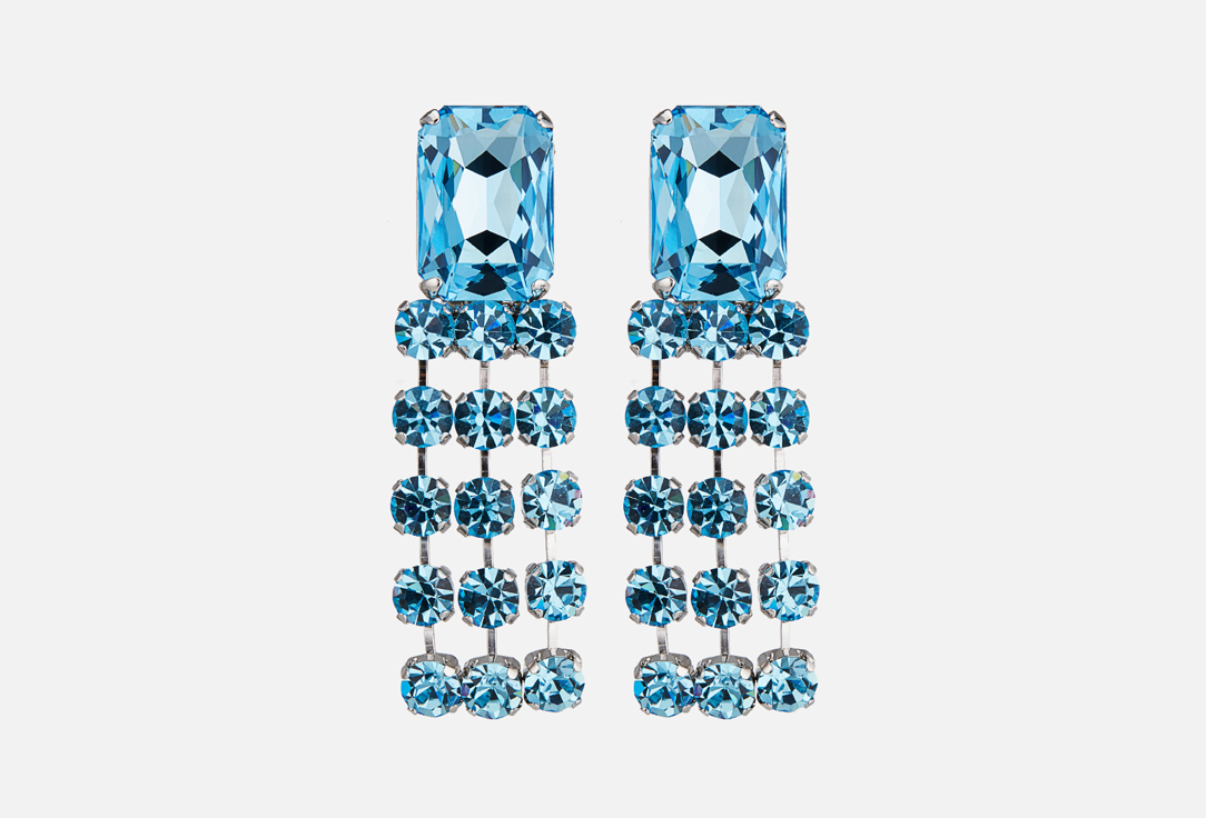 Изображение товара Крупные голубые серьги с кристаллами и тремя подвесками для женщин