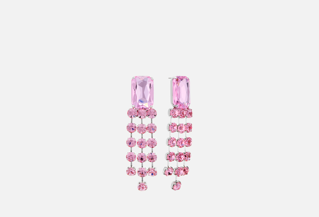 

Серьги FREE FORM JEWELRY, Крупные розовые кристаллы 3 подвески 2 шт