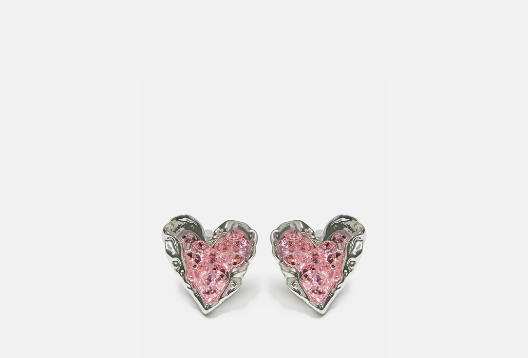 

Серьги FREE FORM JEWELRY, Сердечки серебристые с розовым кристаллом 2 шт