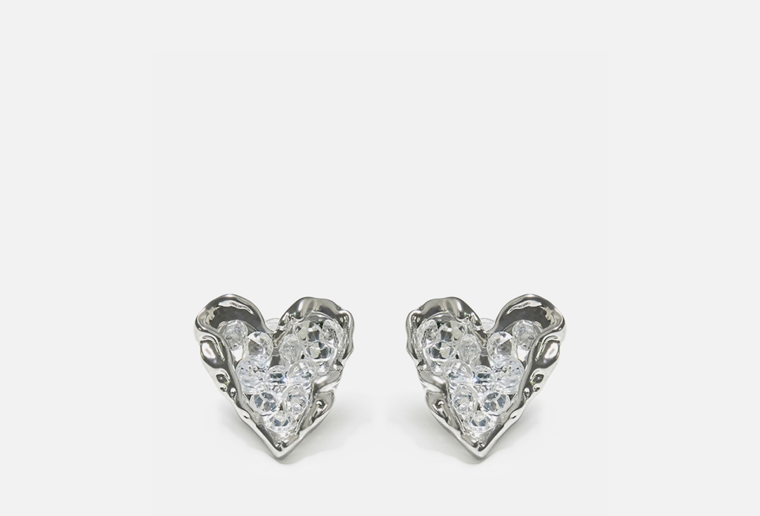 Изображение товара Серьги Free Form Jewelry сердечки серебристые с прозрачным кристалом