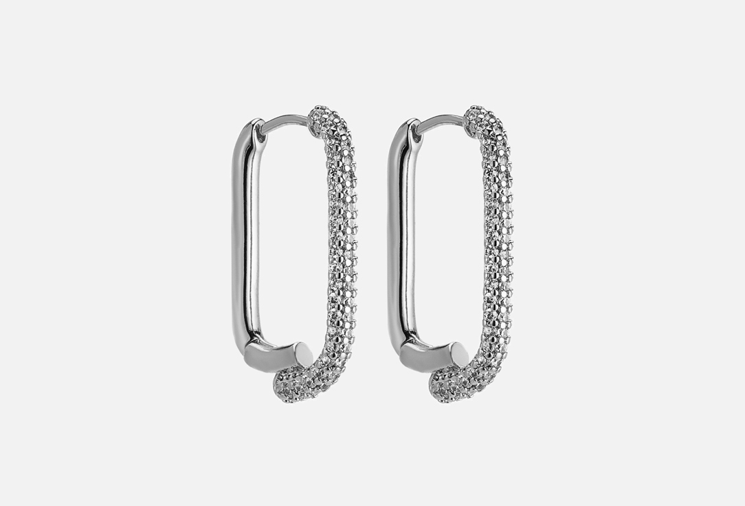 

Хупы FREE FORM JEWELRY, Серебристые с паве из кристалов 2 шт