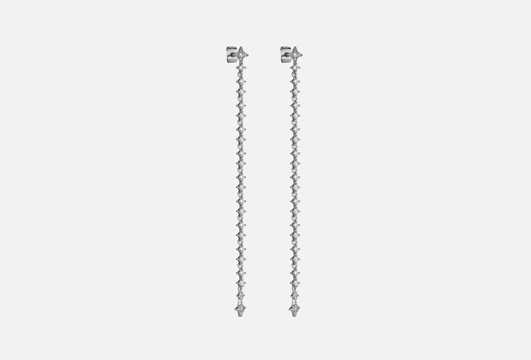 Серьги FREE FORM JEWELRY Серебристые экстра длинные с кристаллами-звездами 2 шт