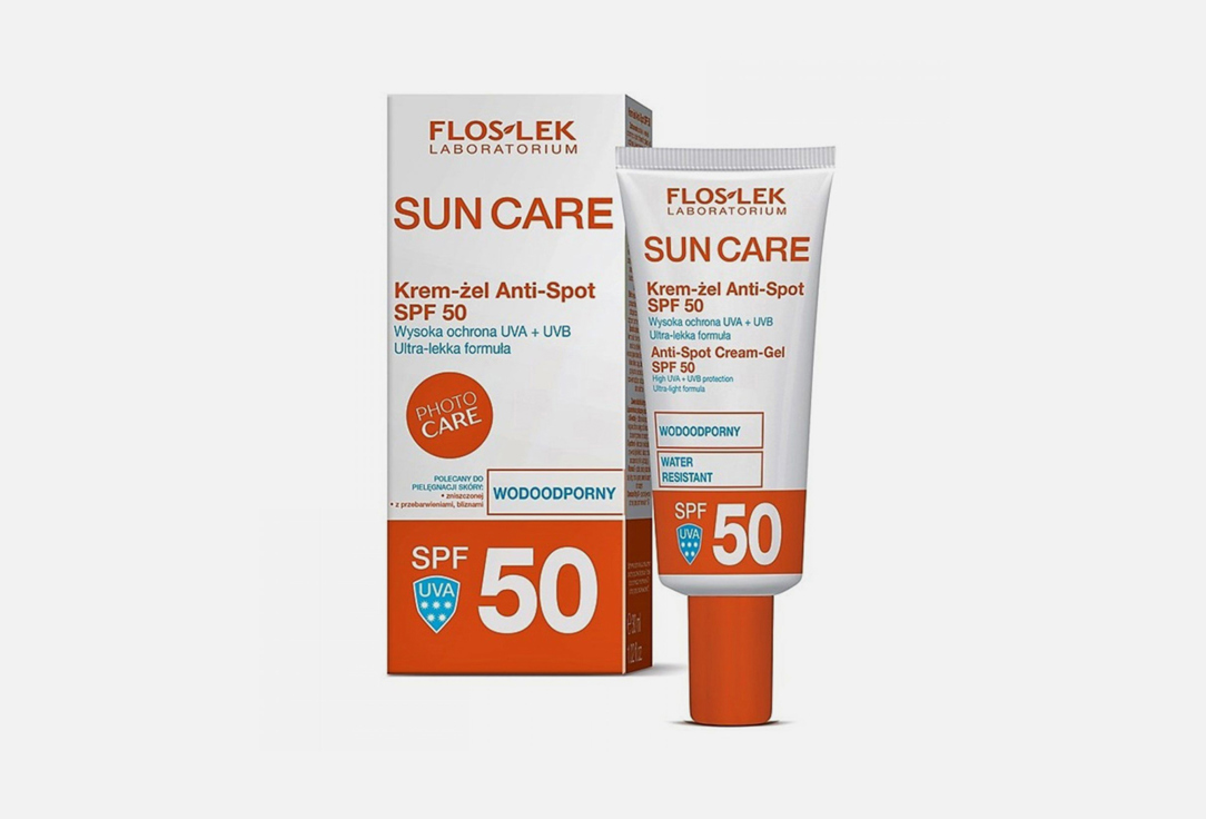 солнцезащитный крем для лица floslek sun care anti wrinkle protective cream spf 30 30 мл Солнцезащитный крем-гель для лица FLOSLEK SUN CARE Anti-spot Cream-Gel,SPF 50 30 мл
