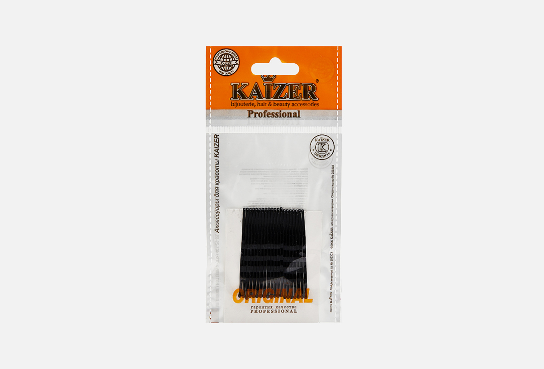 цена Металлические невидимки для волос KAIZER Black 50 mm 20 шт