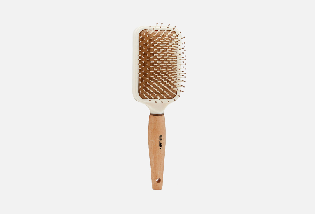 массажная расческа для волос Kaizer Professional cream wooden handle 