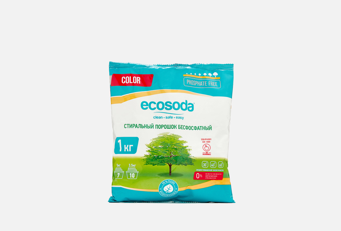 Стиральный порошок ECOSODA COLOR 1000 г бесфосфатный порошок для стирки цветного белья sunsu quality multi color box 1100 гр