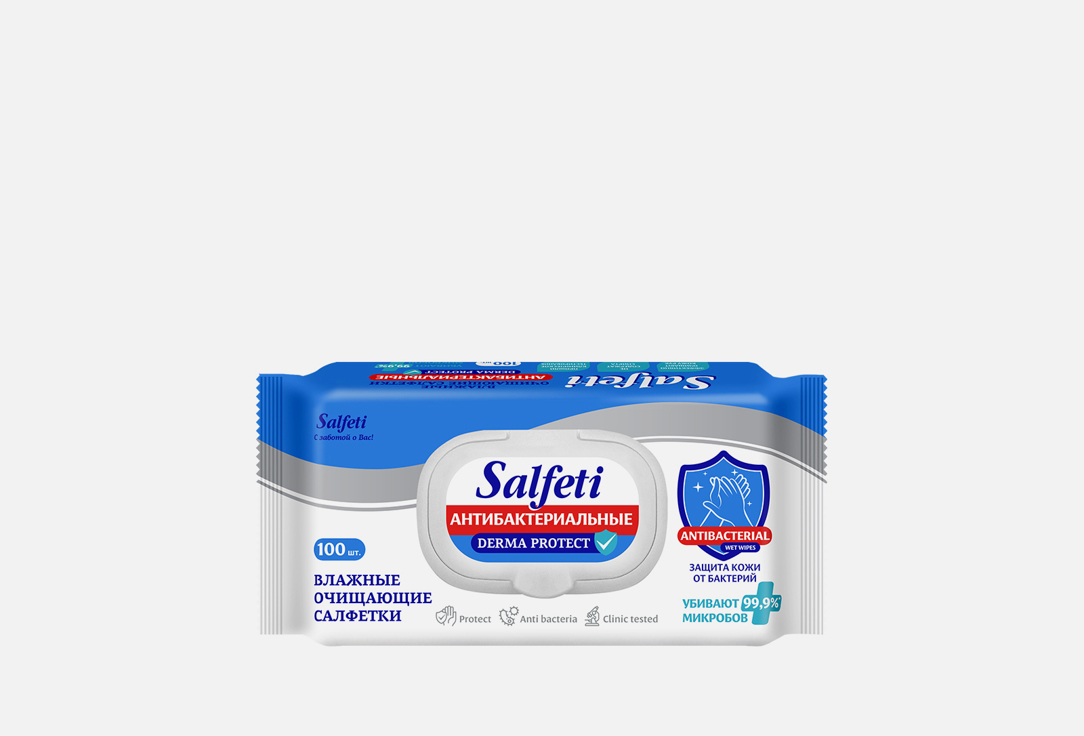 Антибактериальные влажные салфетки SALFETI Antibac 100 шт уход за руками salfeti влажные салфетки зож без отдушки