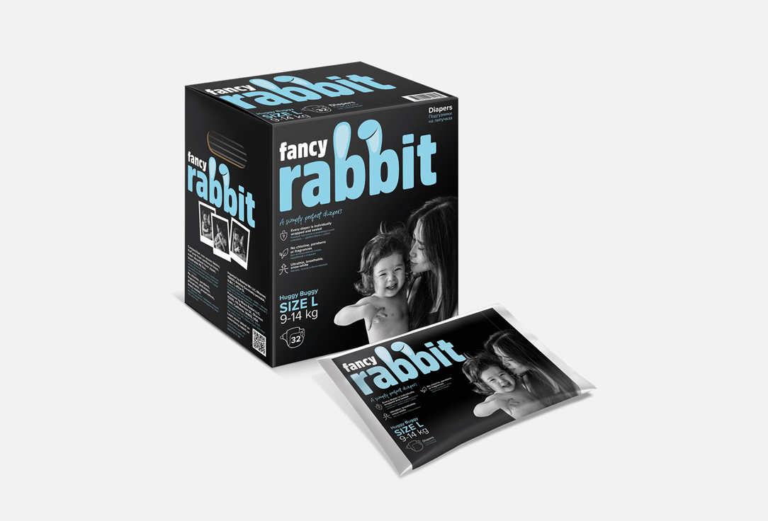 Подгузники на липучках FANCY RABBIT 9-14 кг, L 32 шт подгузники black rabbit подгузники на липучках 0 5 кг xs